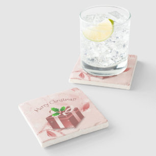 Red Christmas Gift Stone Coaster