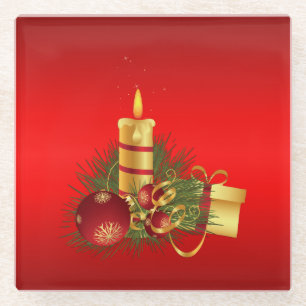 Red Christmas Glass Coaster