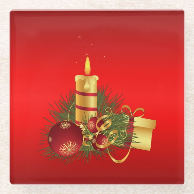 Red Christmas Glass Coaster (Front)