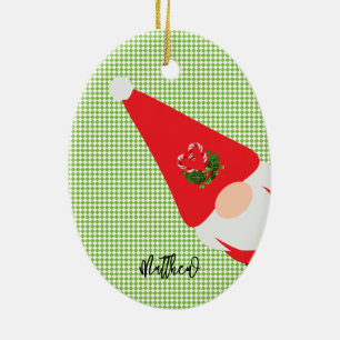red christmas gnome pattern name green checker fun ceramic tree decoration