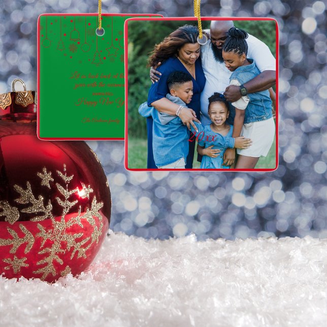  Red Christmas Green  photo wishes Ceramic Ornament (Creator Uploaded)