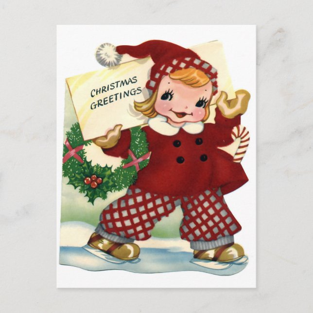 Red Christmas Greetings Holiday Postcard (Front)