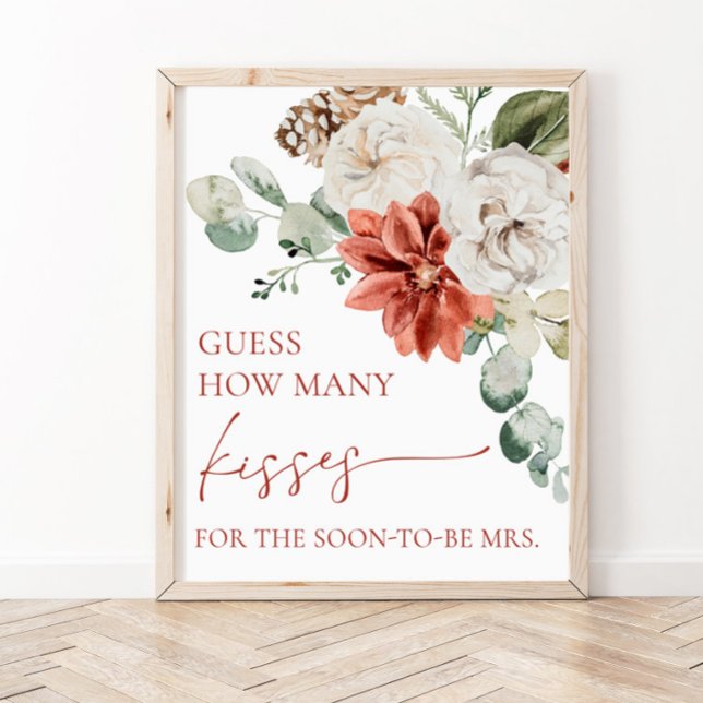 Red Christmas Guess How Many Kisses Bridal Sign (Creator Uploaded)