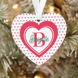 Red Christmas Hearts Monogrammed Custom Ornament