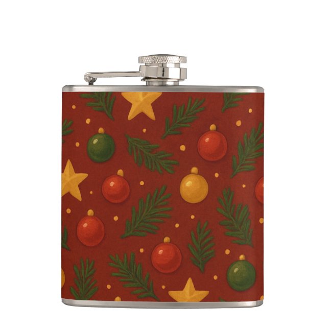 Red Christmas Hip Flask – Classic Holiday Gift  (Front)