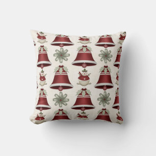 Red Christmas Holiday Bells Snowman Pillow d1