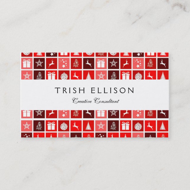 Red Christmas Holiday Cute Tree Reindeer  Business Card (Front)