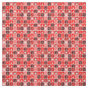 Red Christmas Holiday Cute Tree Reindeer  Fabric