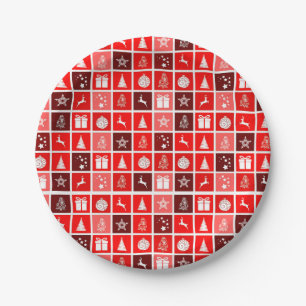 Red Christmas Holiday Cute Tree Reindeer  Paper Plate