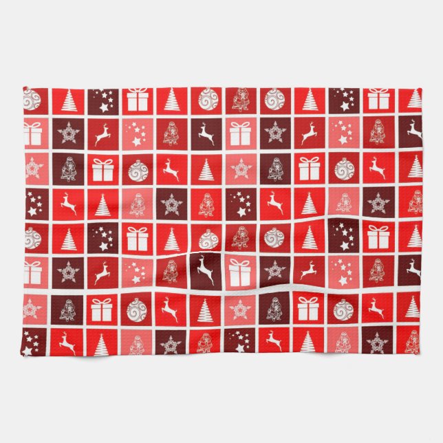 Red Christmas Holiday Cute Tree Reindeer  Tea Towel (Horizontal)