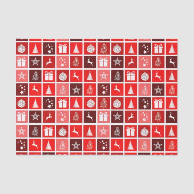 Red Christmas Holiday Cute Tree Reindeer  Tissue Paper (Front)