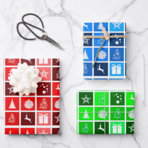 Red Christmas Holiday Cute Tree Reindeer  Wrapping Paper Sheet
