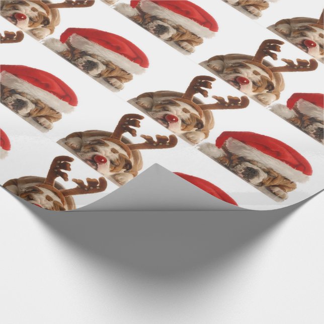 Red Christmas Holiday Dogs Santa Reindeer Costume Wrapping Paper (Corner)