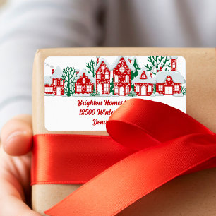 Red Christmas Houses Realtor Return Address Label