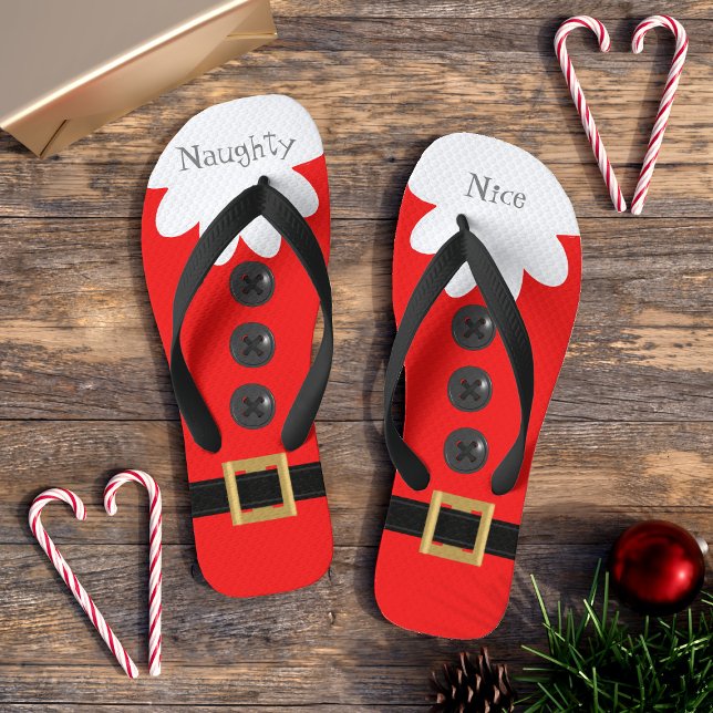 Red Christmas in July Custom Festive Flip Flops (Naughty or Nice? Perfect for Christmas in July (or the one in December))