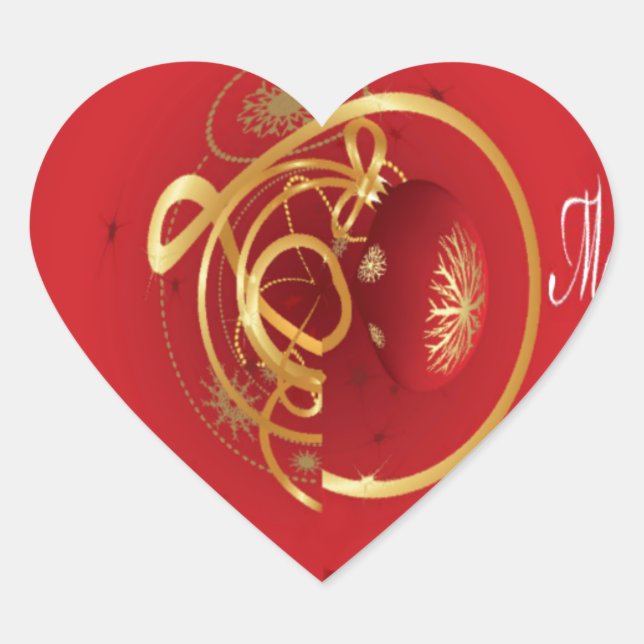 Red Christmas Jingle Bells Have a Blessed Nice Day Heart Sticker (Front)