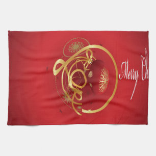 Red Christmas Jingle Bells Have a Blessed Nice Day Tea Towel