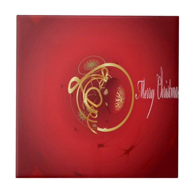 Red Christmas Jingle Bells Have a Blessed Nice Day Tile (Front)