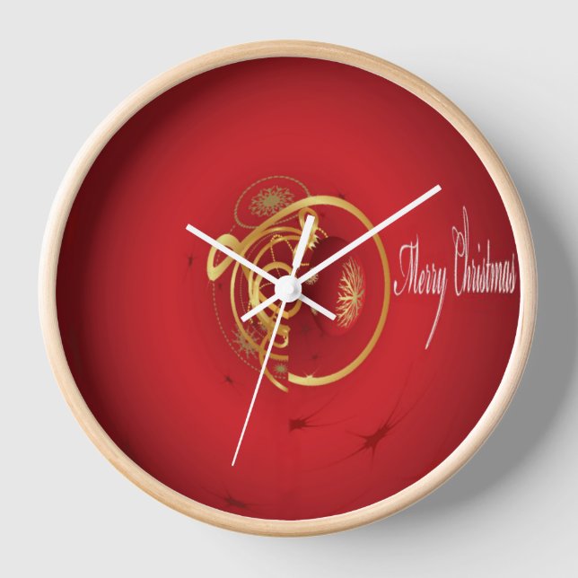 Red Christmas Jingle Bells Have a Blessed Nice Day Wall Clock (Front)