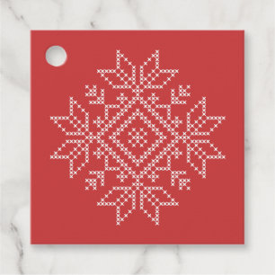 Red christmas joy embroidery snowflake favour tags