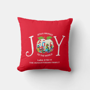 Red Christmas JOY TO THE WORLD Christian Cushion