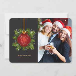Red Christmas Label Photo Holiday Card