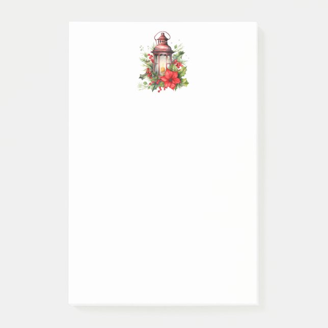 Red Christmas Lantern Poinsettia and Pine Post-it Notes (Front)