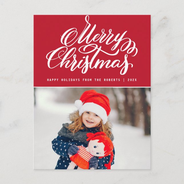 red christmas lettering family photo holiday card (Front)