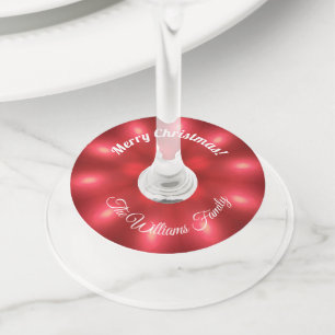 Red Christmas Lights Add Name and Text Wine Glass Tag