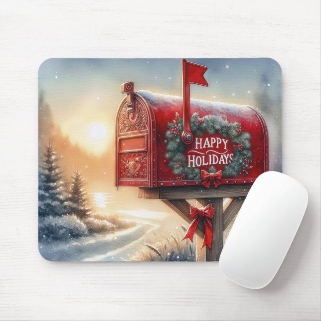 Red Christmas Mailbox In Snow Mouse Pad (With Mouse)