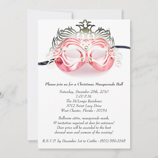 Red Christmas Masquerade Ball Party Invitation (Front)