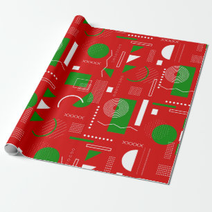 red christmas memphis vintage geometric 1990s  wrapping paper