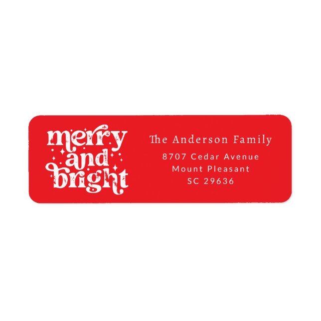 Red Christmas Merry & Bright Return Address Label (Front)