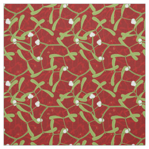 red christmas mistletoe fabric