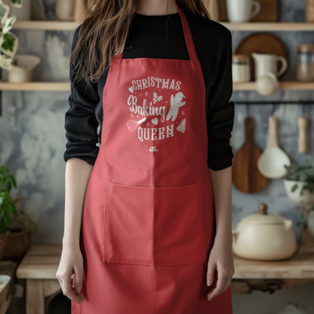 Red Christmas Monogram Baking Queen Mothers Gift Apron (Creator Uploaded)