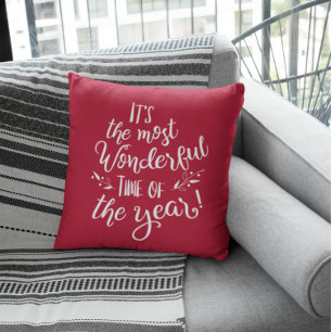 Red Christmas Most Wonderful Time of the Year  Cushion