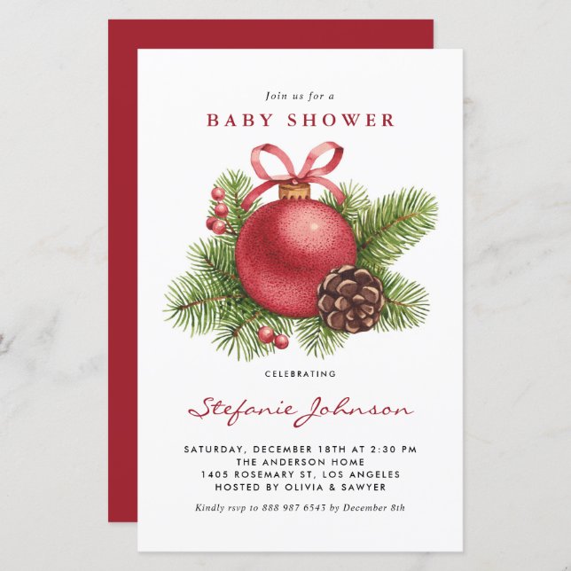 Red Christmas Ornament Bridal Shower Invitation (Front/Back)