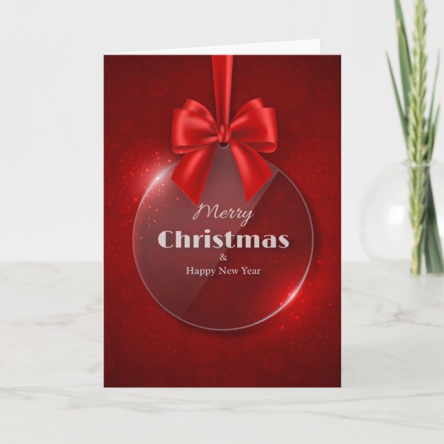 Red Christmas Ornament Folded Photo Card (Front)