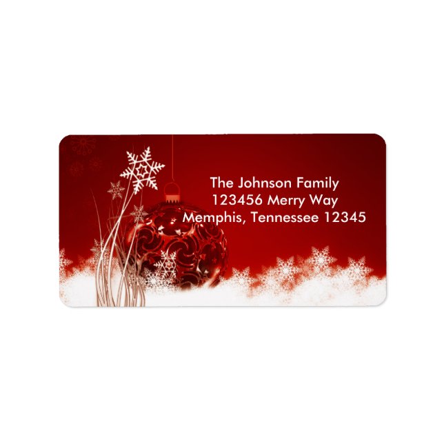 Red Christmas Ornament Holiday Address Labels (Front)