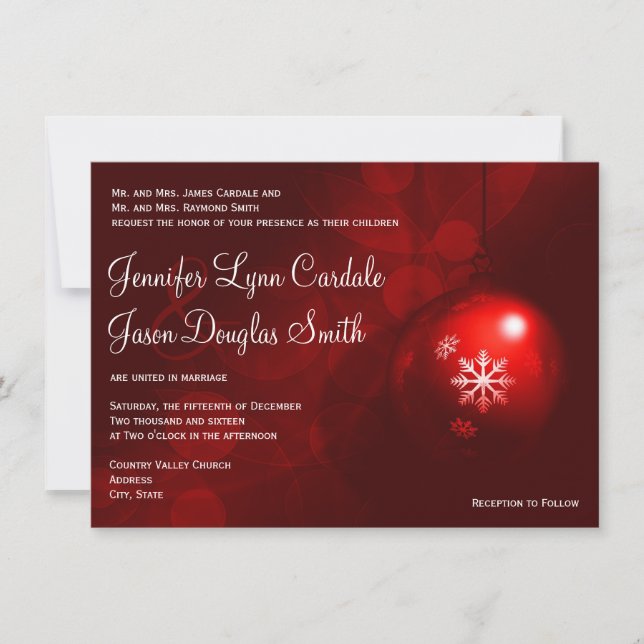 Red Christmas Ornament Holiday Wedding Invitations (Front)