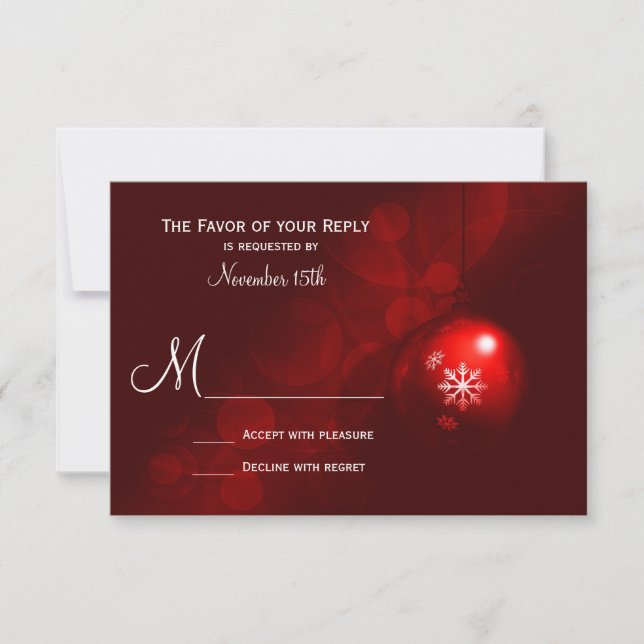 Red Christmas Ornament Holiday Wedding RSVP Cards (Front)
