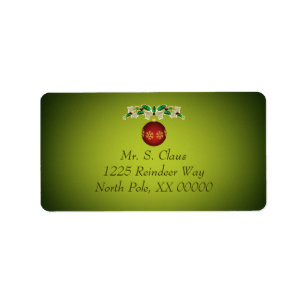 Red Christmas Ornament with Ivy and Holly Garland Label