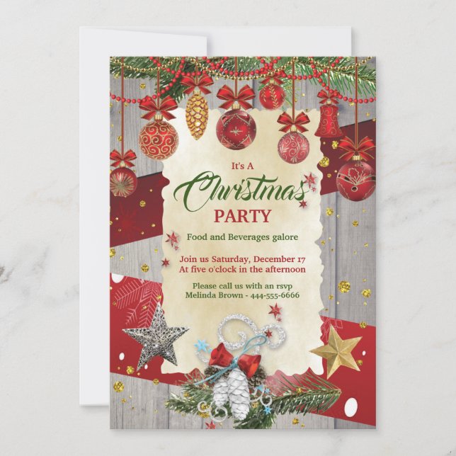 Red Christmas Ornaments Christmas Party Invitation (Front)