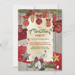 Red Christmas Ornaments Christmas Party Invitation