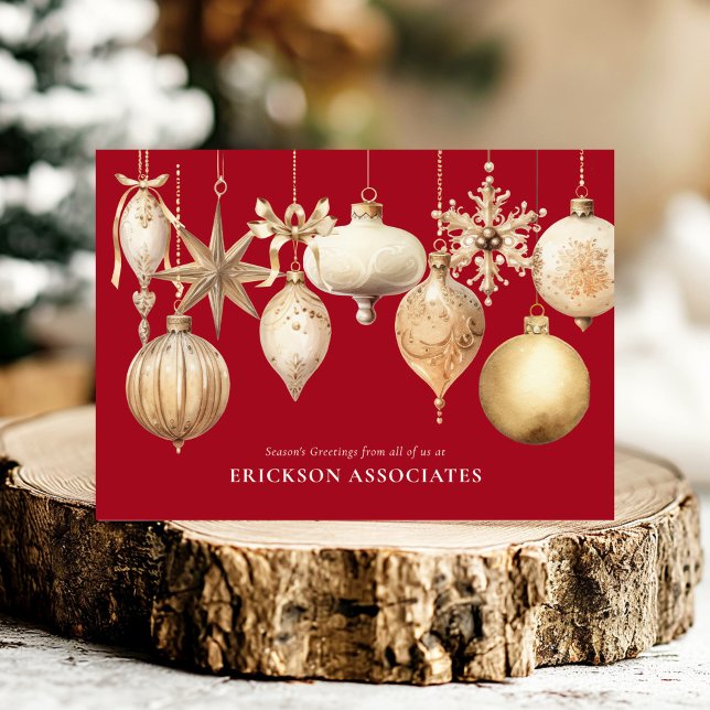 Red Christmas Ornaments Corporate Business Holiday Card (Creator Uploaded)