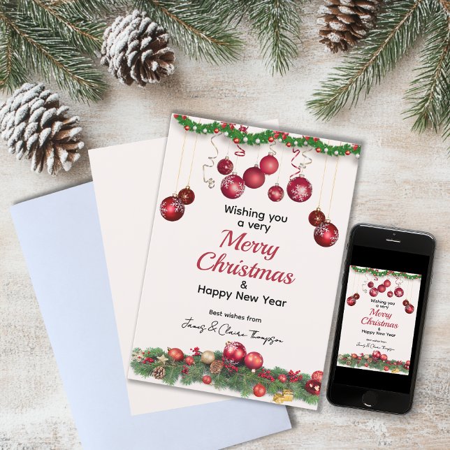 Red Christmas Ornaments Festive Holiday Card (Creator Uploaded)