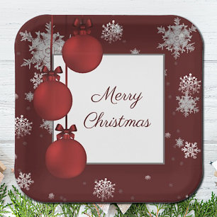 Red Christmas Ornaments Paper Plate