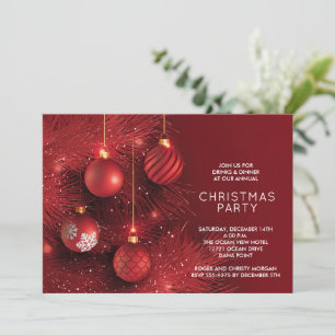 Red Christmas Ornaments Party Invitation