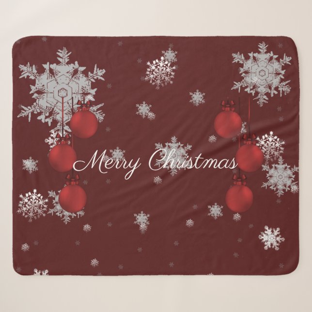 Red Christmas Ornaments Sherpa Blanket (Front (Horizontal))
