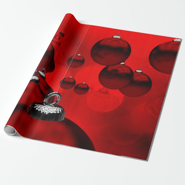 Red Christmas Ornaments Wrapping Paper (Unrolled)